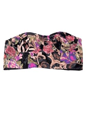 Nasty Gal Collection Black Floral Velvet Cropped Bustier Size 14 / XL NWOT